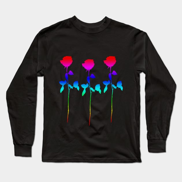 Triple Rainbow Rose Stem Design Long Sleeve T-Shirt by DankFutura